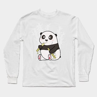 Cute Chubby Panda Eating Bamboo Drawing Long Sleeve T-Shirt